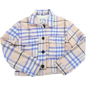 $79 SHACKET Hurley Plaid Sherpa Lined Jacket Button Up Pink Blue Teddy Coat M